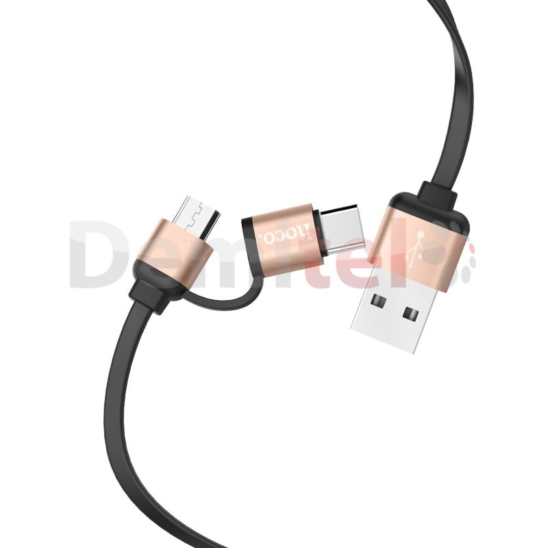 Кабел HOCO U23 2in1 Micro-USB и Type-C Златист