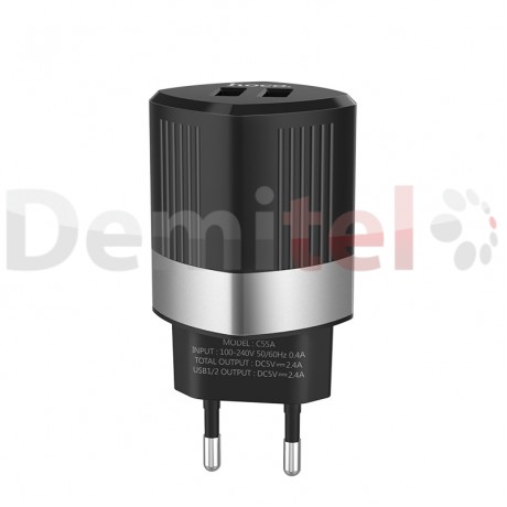 Зарядно HOCO C55A 220V 2.4A Черно