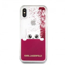 Силиконов гръб KARL LAGERFELD Peek-A-Boo Glitter за iPhone X/XS Розов 