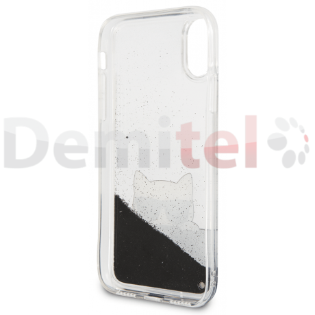 Силиконов гръб KARL LAGERFELD Choupette Sunglasses Glitter за iPhone X/XS Черен