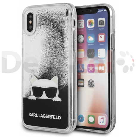 Силиконов гръб KARL LAGERFELD Choupette Sunglasses Glitter за iPhone X/XS Черен
