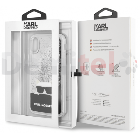 Силиконов гръб KARL LAGERFELD Choupette Sunglasses Glitter за iPhone X/XS Черен