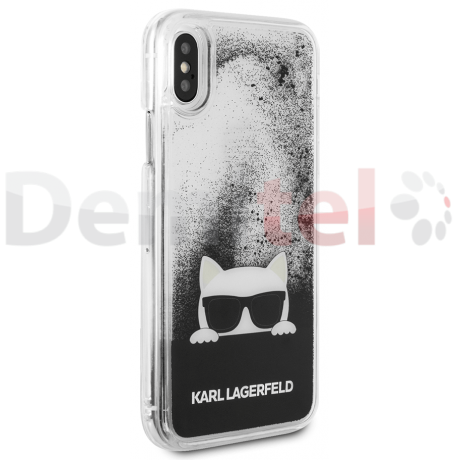 Силиконов гръб KARL LAGERFELD Choupette Sunglasses Glitter за iPhone X/XS Черен