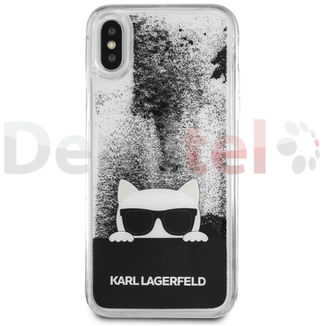 Силиконов гръб KARL LAGERFELD Choupette Sunglasses Glitter за iPhone X/XS Черен