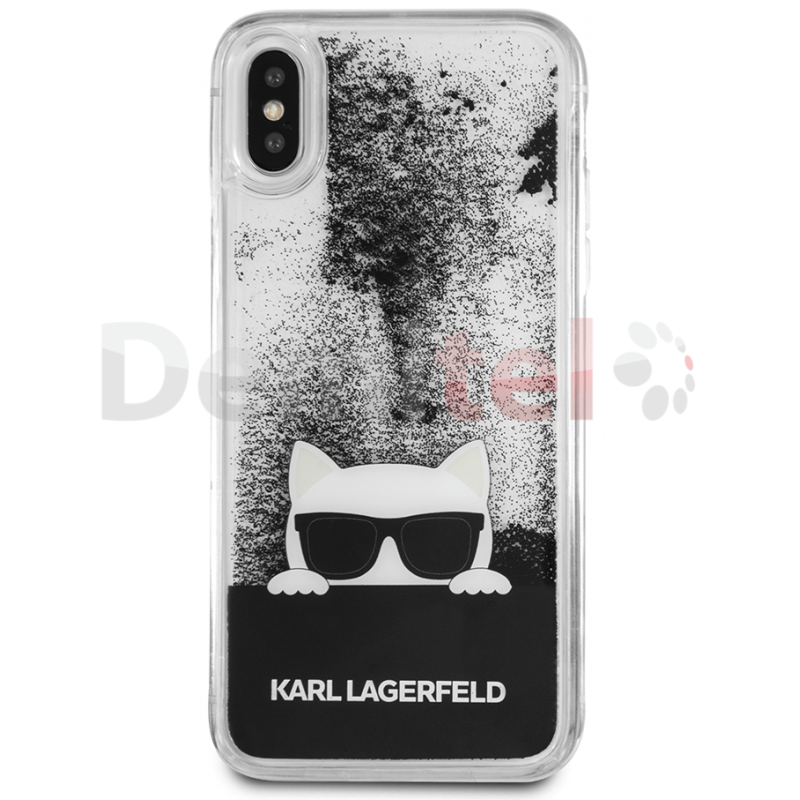 Силиконов гръб KARL LAGERFELD Choupette Sunglasses Glitter за iPhone X/XS Черен