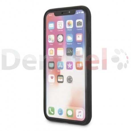 Силиконов гръб BMW с естествена кожа за iPhone X/XS Черен