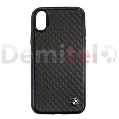Силиконов гръб BMW с карбон за iPhone X/XS Черен