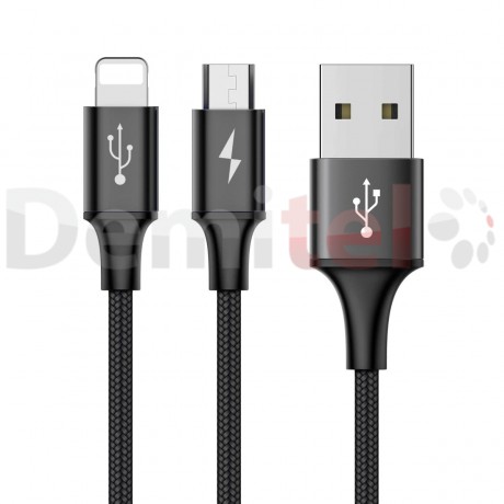 Кабел BASEUS Rapid 2in1 Micro-USB и Lightning 1.2м Черен