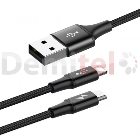 Кабел BASEUS Rapid 2in1 Micro-USB и Lightning 1.2м Черен