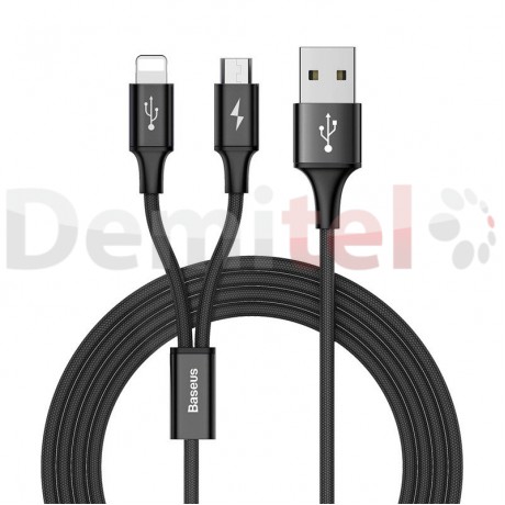 Кабел BASEUS Rapid 2in1 Micro-USB и Lightning 1.2м Черен