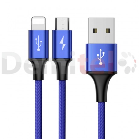 Кабел BASEUS Rapid 2in1 Micro-USB и Lightning 1.2м Син