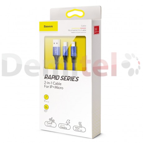 Кабел BASEUS Rapid 2in1 Micro-USB и Lightning 1.2м Син