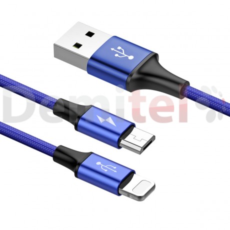 Кабел BASEUS Rapid 2in1 Micro-USB и Lightning 1.2м Син