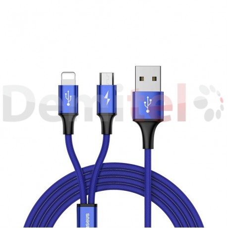 Кабел BASEUS Rapid 2in1 Micro-USB и Lightning 1.2м Син