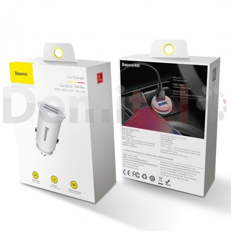 Зарядно за кола BASEUS Circular Dual QC3.0 Бяло