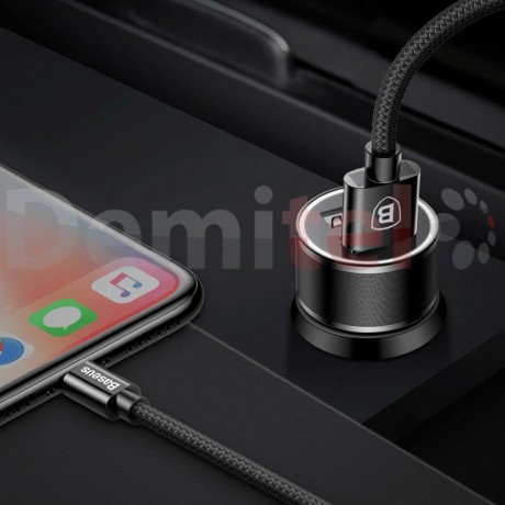 Зарядно за кола BASEUS Small Screw с Lightning кабел Черно