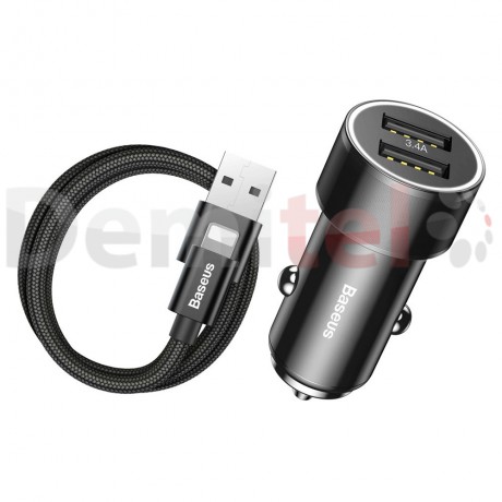 Зарядно за кола BASEUS Small Screw с Lightning кабел Черно