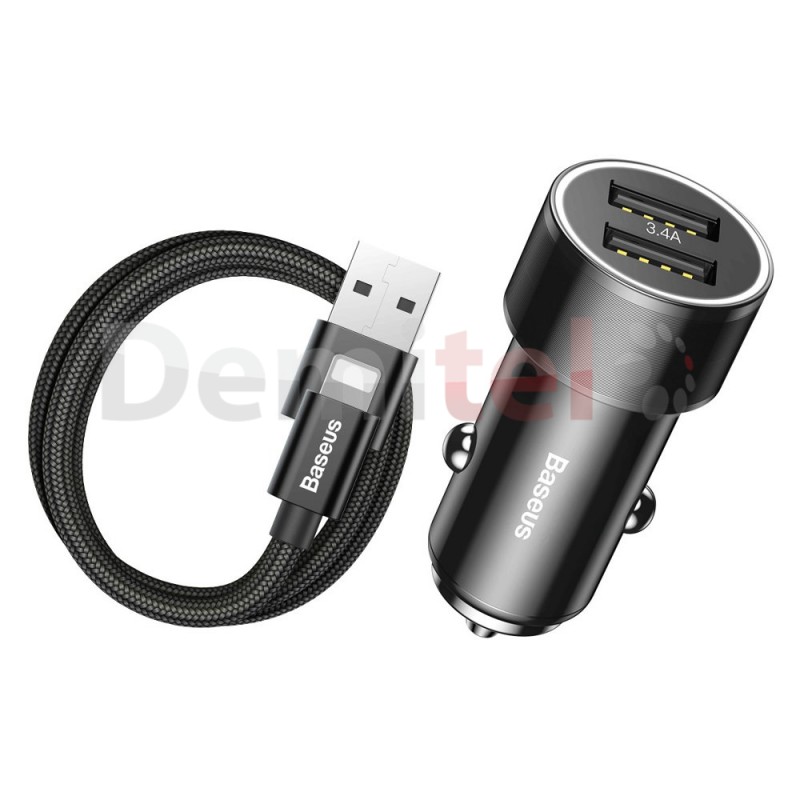 Зарядно за кола BASEUS Small Screw с Lightning кабел Черно