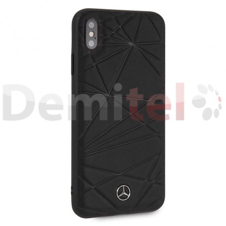 Силиконов гръб MERCEDES-BENZ Twister с естествена кожа за iPhone XS Max Черен