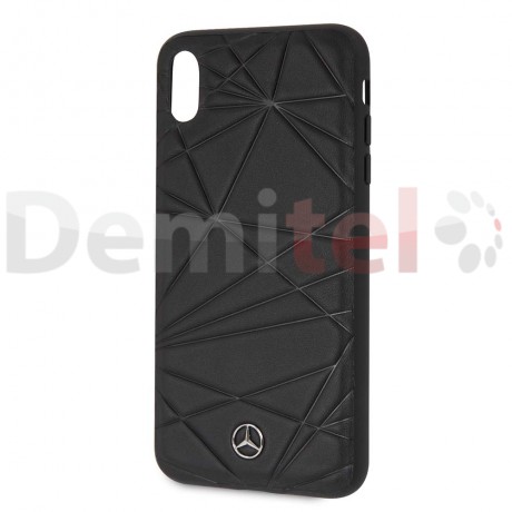 Силиконов гръб MERCEDES-BENZ Twister с естествена кожа за iPhone XS Max Черен