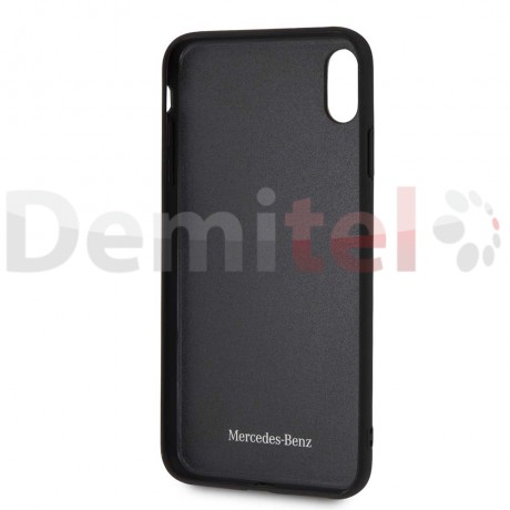 Силиконов гръб MERCEDES-BENZ Twister с естествена кожа за iPhone XS Max Черен