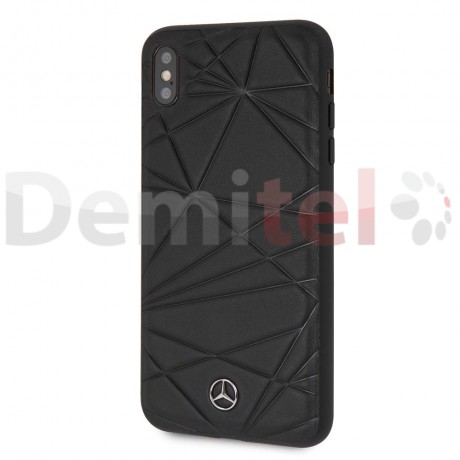 Силиконов гръб MERCEDES-BENZ Twister с естествена кожа за iPhone XS Max Черен
