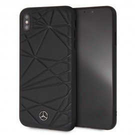 Силиконов гръб MERCEDES-BENZ Twister с естествена кожа за iPhone XS Max Черен 