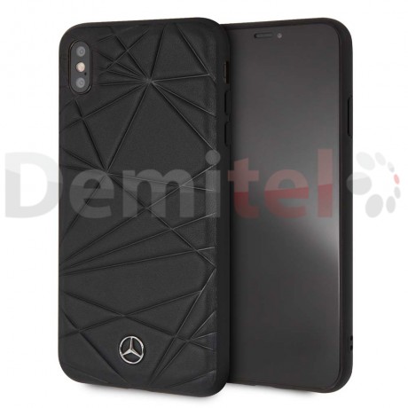 Силиконов гръб MERCEDES-BENZ Twister с естествена кожа за iPhone XS Max Черен