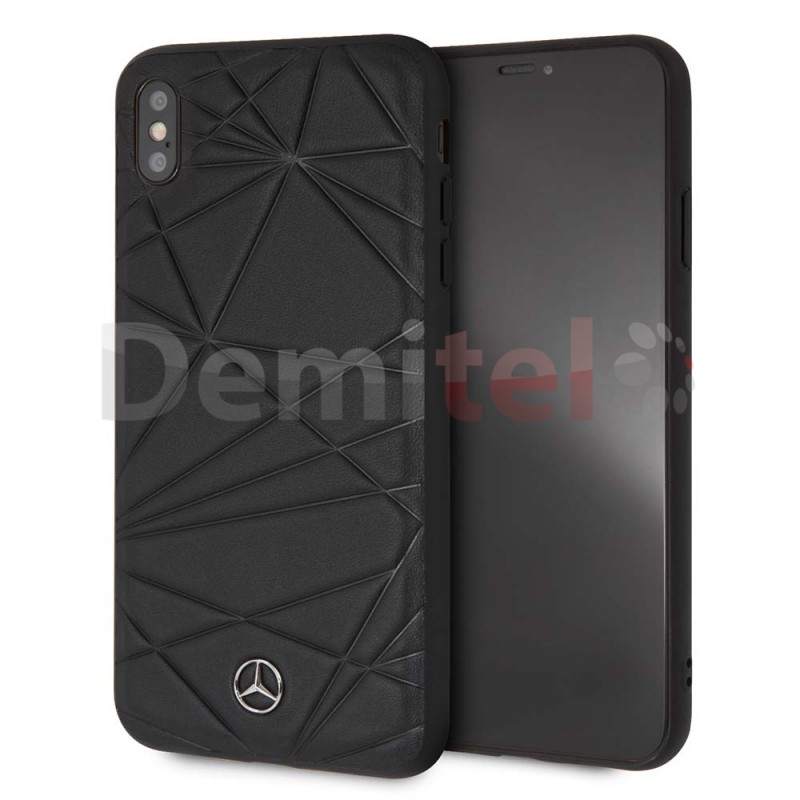 Силиконов гръб MERCEDES-BENZ Twister с естествена кожа за iPhone XS Max Черен