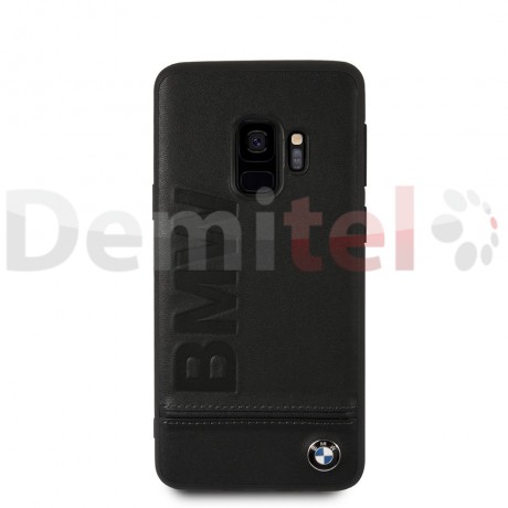 Силиконов гръб BMW с естествена кожа за Galaxy S9 Черен