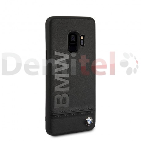 Силиконов гръб BMW с естествена кожа за Galaxy S9 Черен