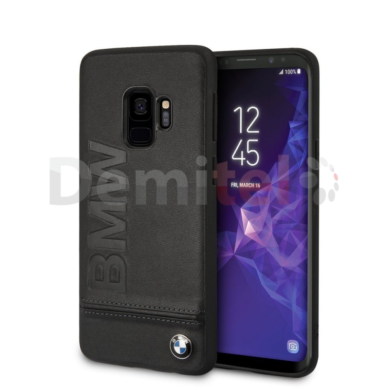 Силиконов гръб BMW с естествена кожа за Galaxy S9 Черен