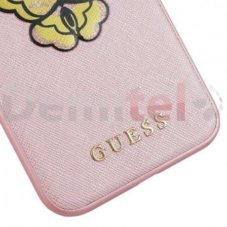 Силиконов гръб GUESS Saffiano Butterfly за iPhone 8 Розов
