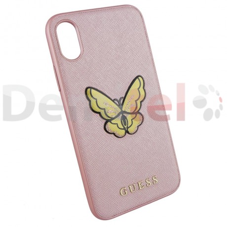 Силиконов гръб GUESS Saffiano Butterfly за iPhone 8 Розов