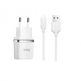 Зарядно HOCO C12 220V 2.4A с Micro-USB кабел Бяло 