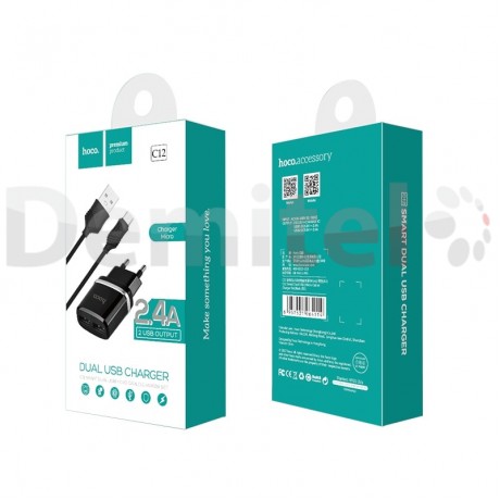 Зарядно HOCO C12 220V 2.4A с Micro-USB кабел Черно
