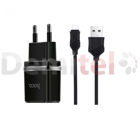 Зарядно HOCO C12 220V 2.4A с Micro-USB кабел Черно