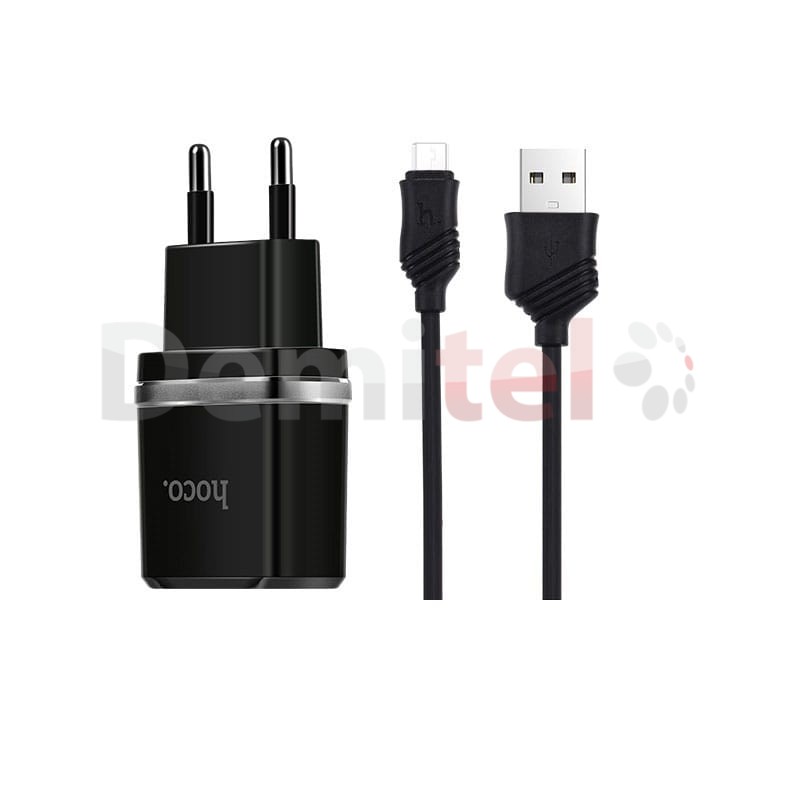 Зарядно HOCO C12 220V 2.4A с Micro-USB кабел Черно