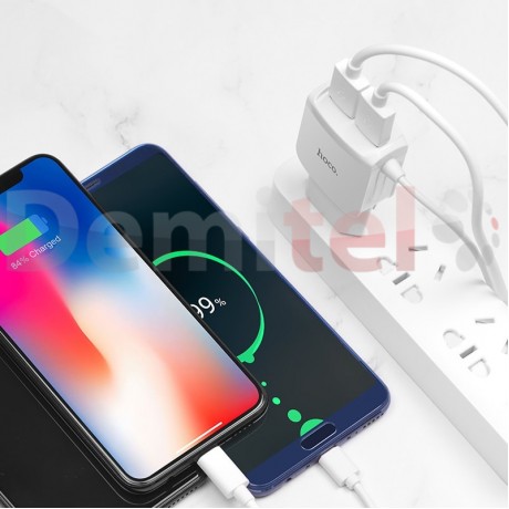 Зарядно HOCO C59A 220V 2.1A с вграден Lightning кабел Бяло