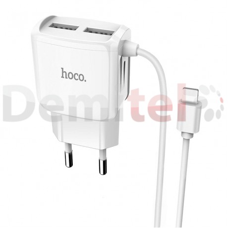 Зарядно HOCO C59A 220V 2.1A с вграден Lightning кабел Бяло