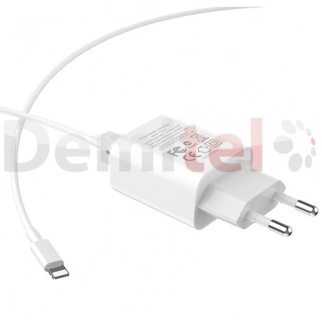 Зарядно HOCO C62A 220V 2.1A с Lightning кабел Бяло