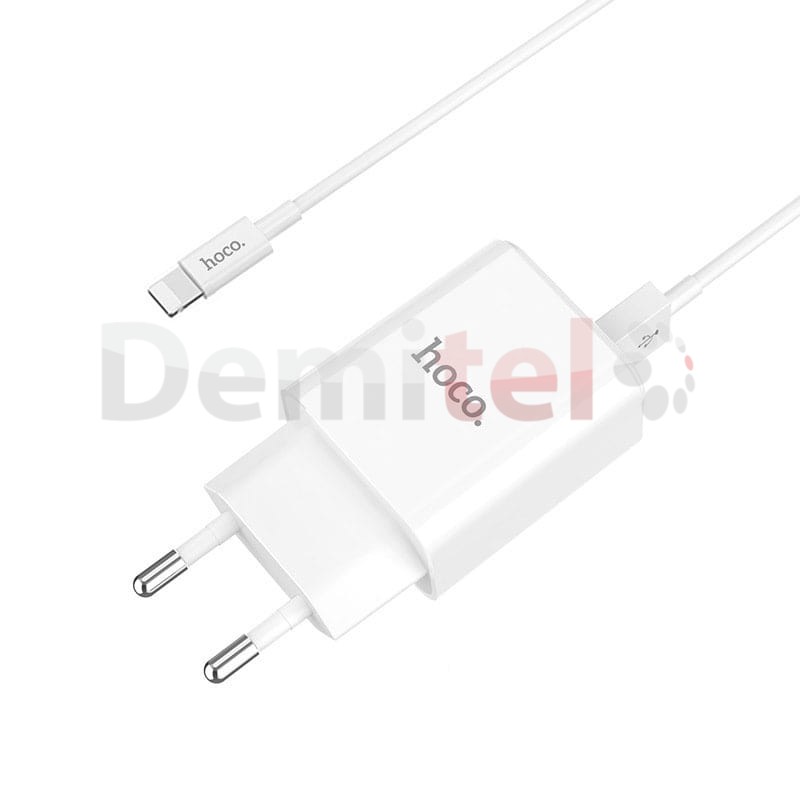 Зарядно HOCO C62A 220V 2.1A с Lightning кабел Бяло