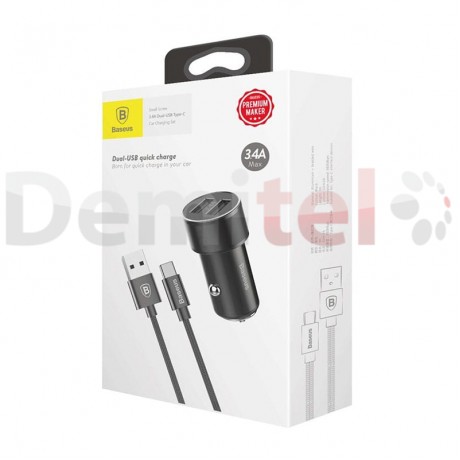 Зарядно за кола BASEUS Small Screw с Type-C кабел Черно
