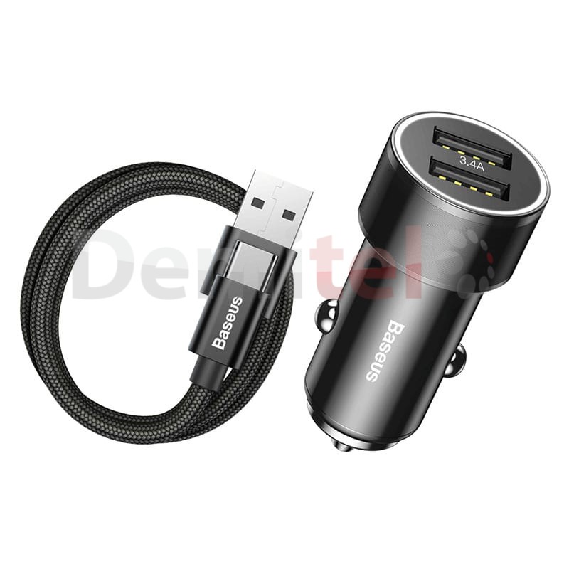 Зарядно за кола BASEUS Small Screw с Type-C кабел Черно