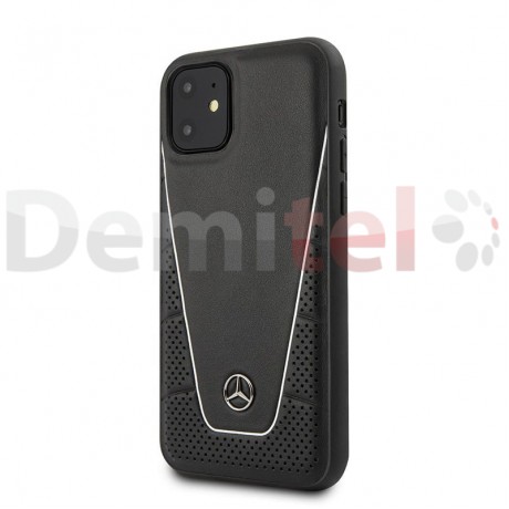 Силиконов гръб MERCEDES-BENZ Pattern с естествена кожа за iPhone 11 Черен