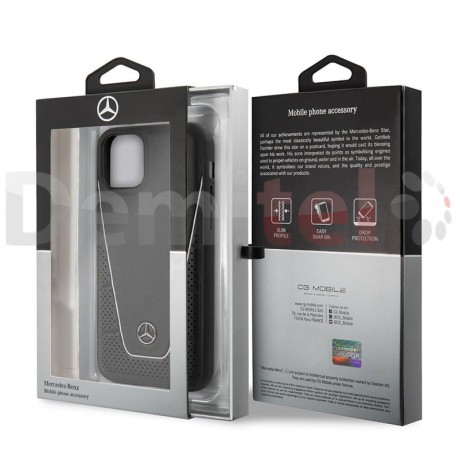 Силиконов гръб MERCEDES-BENZ Pattern с естествена кожа за iPhone 11 Черен