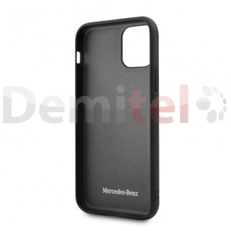 Силиконов гръб MERCEDES-BENZ Pattern с естествена кожа за iPhone 11 Черен