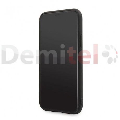 Силиконов гръб MERCEDES-BENZ Pattern с естествена кожа за iPhone 11 Черен