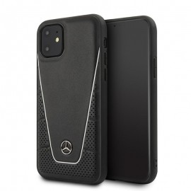 Силиконов гръб MERCEDES-BENZ Pattern с естествена кожа за iPhone 11 Черен 