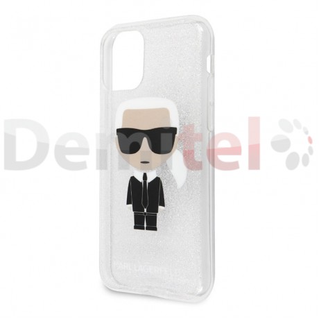 Силиконов гръб KARL LAGERFELD Iconic Glitter за iPhone 11 Pro Сребърен